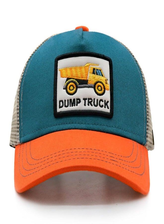 HAFOUXIGM Boys Dump Truck Trucker Hat, Toddler Snapback Mesh Baseball Caps for Kids Age 2-6 Orange - Image 1