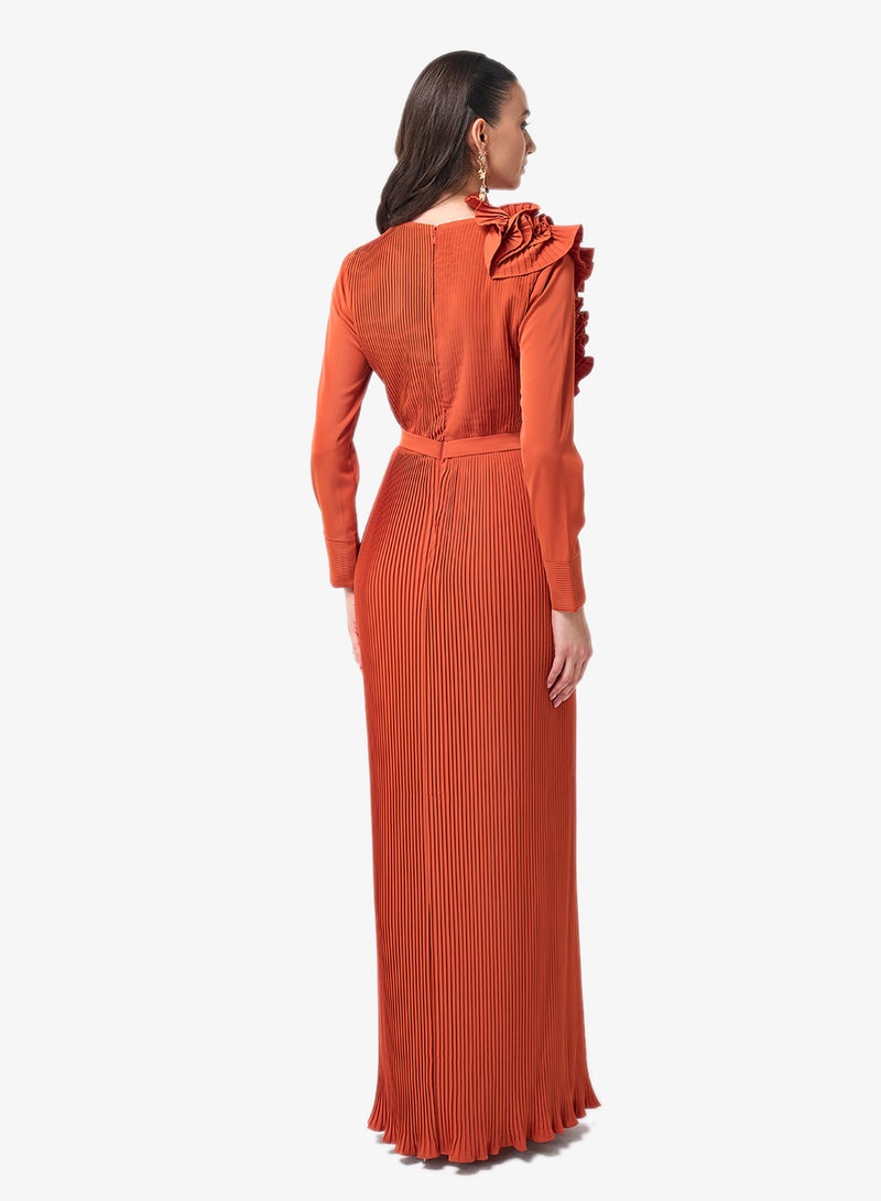 Threadz by Ajooni Belted Long Sleeve Plunge Neck Maxi Dress - Image 2