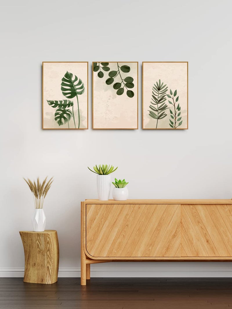 999STORE palm green leaf wall art painting for hall wall living room bedroom leaf painting with frame set of 3 Bo3Frames086 - Image 1