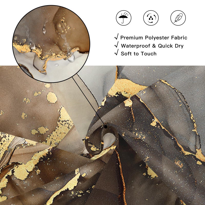 BayNook Brown Marble Shower Curtain, Modern Abstract Fabric Shower Curtain for Bathroom, Luxury Art Decor Brown Gold Ink Texture Watercolor Shower Curtain Set with Hooks 72x72 - Image 4