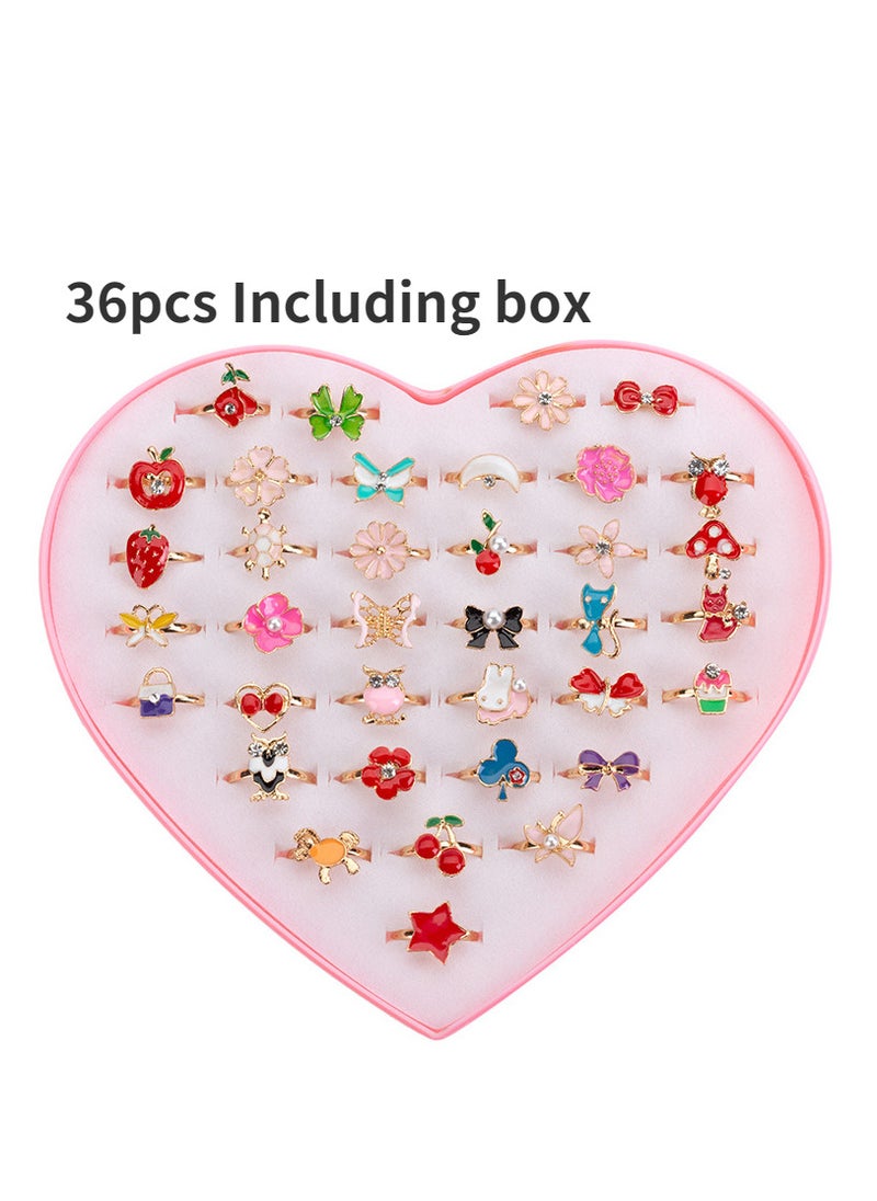 Generic 36 Pieces Little Girl Adjustable Rings Toy in Heart Shape Box  - Image 1