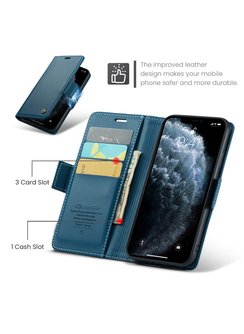 Generic - iPhone 11 Pro Max RFID Blocking Leather Flip Folio Wallet Case - Blue - Image 1