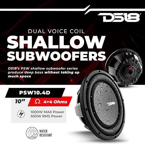 DS18 PSW104D 10 Shallow Mount Subwoofer 1000 Watts Max Power 500 Watts RMS Dual Voice Coil 44 OHMS Water Resistant Best Sub for Tight Spaces in Car Trucks 1 Speaker - Image 3