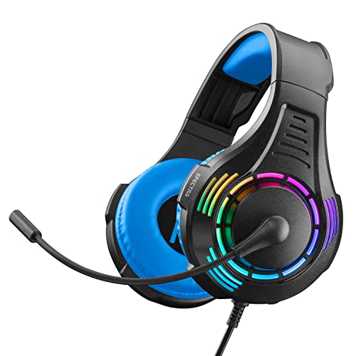 Nitho Spectra Gaming Headset with RGB Light and Microphone, Over-Ear Stereo Headphones for Xbox Series X|S, Xbox One, PS5, PS4, Nintendo Switch, PC, Mobile, 3.5 mm Audio Jack, 50 mm Drivers - Blue - Image 1