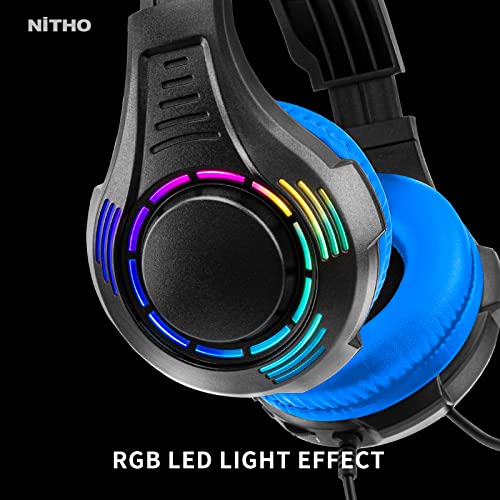 Nitho Spectra Gaming Headset with RGB Light and Microphone, Over-Ear Stereo Headphones for Xbox Series X|S, Xbox One, PS5, PS4, Nintendo Switch, PC, Mobile, 3.5 mm Audio Jack, 50 mm Drivers - Blue - Image 2