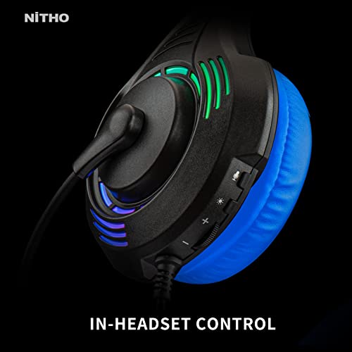 Nitho Spectra Gaming Headset with RGB Light and Microphone, Over-Ear Stereo Headphones for Xbox Series X|S, Xbox One, PS5, PS4, Nintendo Switch, PC, Mobile, 3.5 mm Audio Jack, 50 mm Drivers - Blue - Image 3