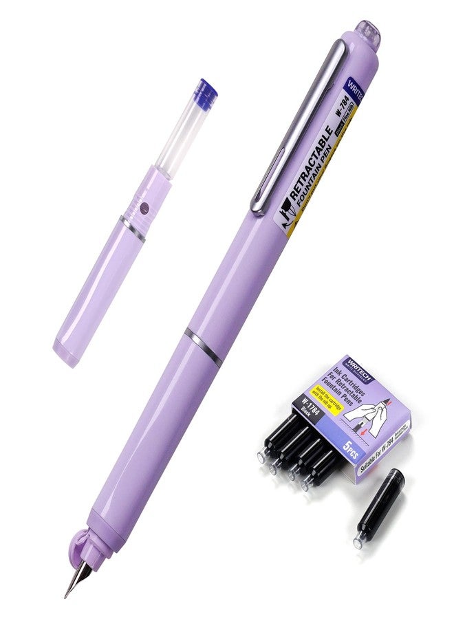 WRITECH Fountain Pen Fine Nib: Retractable Black Ink Pens Set Includes 5 Ink Cartridges Smooth Writing for Calligraphy Sketching Journaling Gift (Purple) - Image 1
