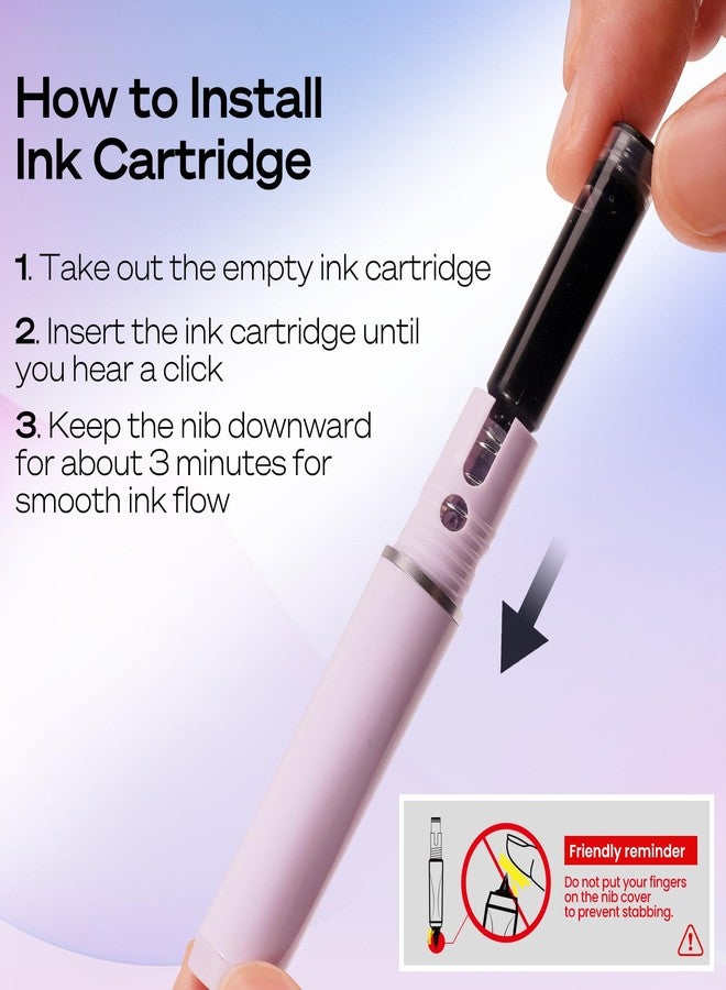 WRITECH Fountain Pen Fine Nib: Retractable Black Ink Pens Set Includes 5 Ink Cartridges Smooth Writing for Calligraphy Sketching Journaling Gift (Purple) - Image 2