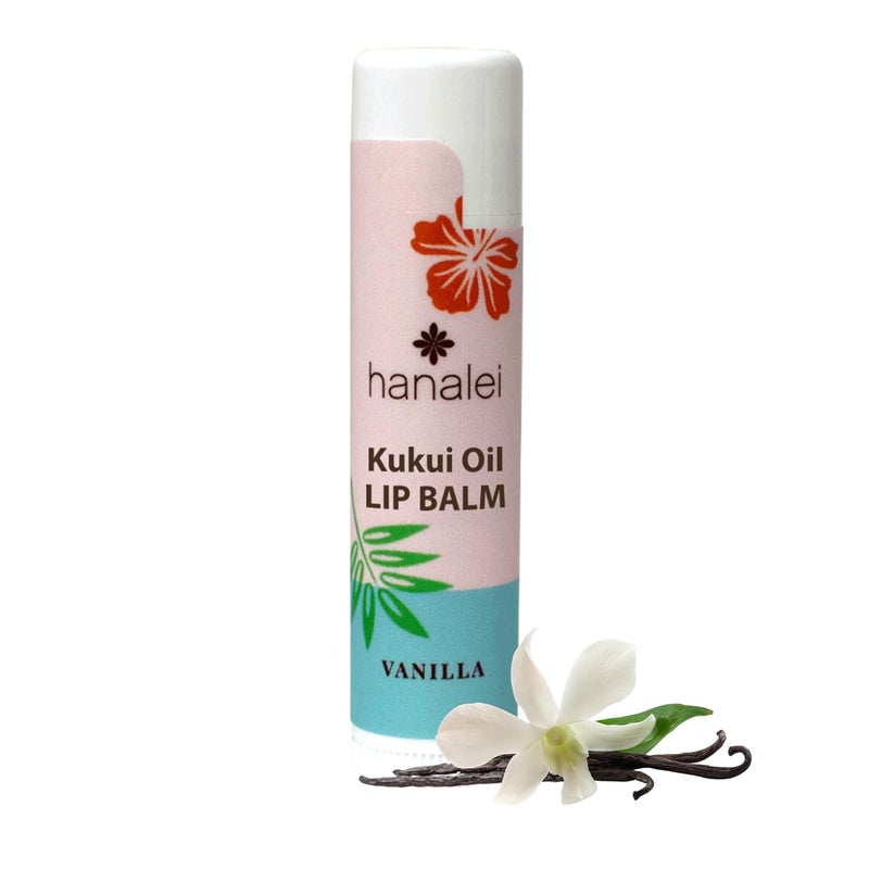 Hanalei Vanilla Lip Balm  Moisturizer  Natural Kukui Oil  Beeswax for Hydrated Soothed Soft Lips  Heals Dry Chapped Cracked Skin  LongLasting TravelFriendly Lip Care  Vanilla Flavor