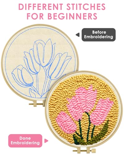 TINDTOP Punch Needle Embroidery Kits, Tulip Punch Needle Kits for Adults Beginner, Tool with Punch Needle Fabric, Hoops, Yarns and Sewing Needles - Image 2