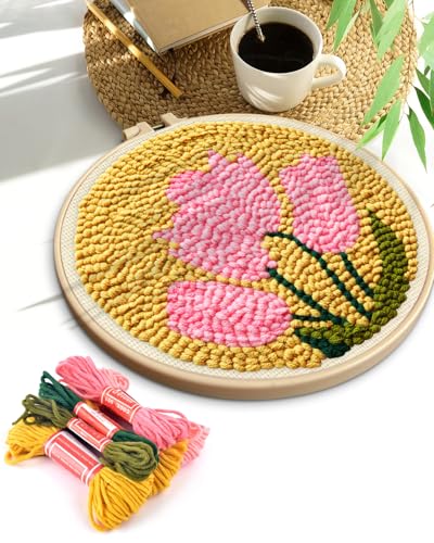 TINDTOP Punch Needle Embroidery Kits, Tulip Punch Needle Kits for Adults Beginner, Tool with Punch Needle Fabric, Hoops, Yarns and Sewing Needles - Image 5