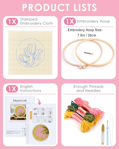TINDTOP Punch Needle Embroidery Kits, Tulip Punch Needle Kits for Adults Beginner, Tool with Punch Needle Fabric, Hoops, Yarns and Sewing Needles - Image 3