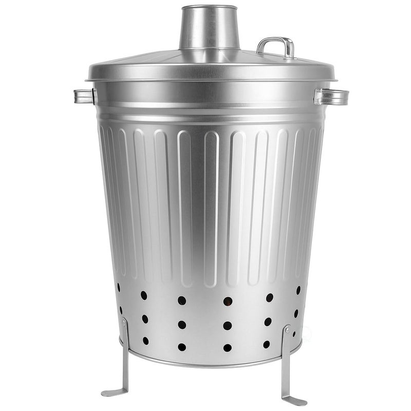 Gardenised Silver Galvanized Steel Outdoor Incinerator Can Large Garden Waste Burner Bin with Lid Ventilation Holes & Raised Legs for Yard Patio Backyard Leaves Paper and Household Debris - Image 1
