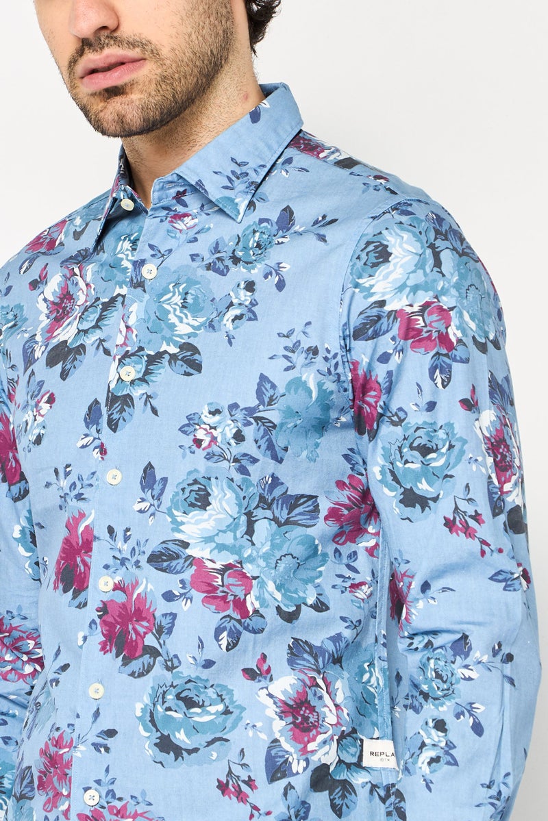Replay Men Regular Fit Floral Print Long Sleeve Casual Shirt, Multicolor - Image 3