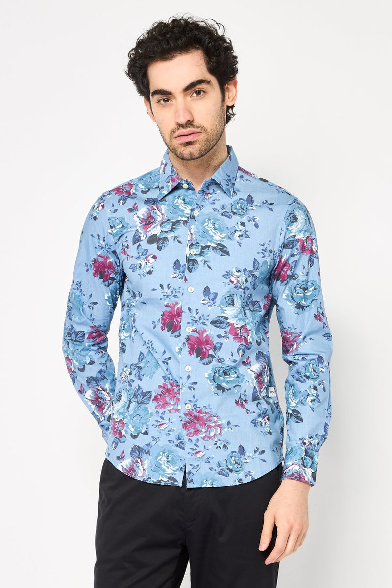 Replay Men Regular Fit Floral Print Long Sleeve Casual Shirt, Multicolor - Image 1