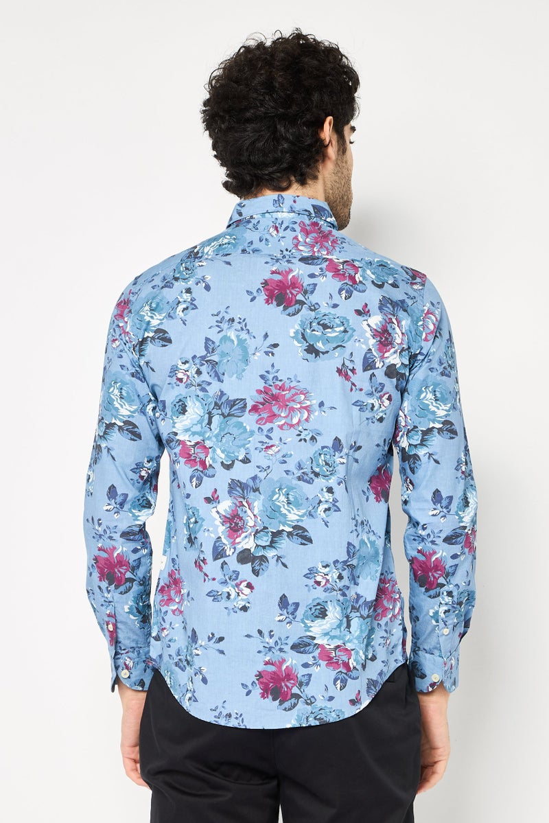 Replay Men Regular Fit Floral Print Long Sleeve Casual Shirt, Multicolor - Image 4