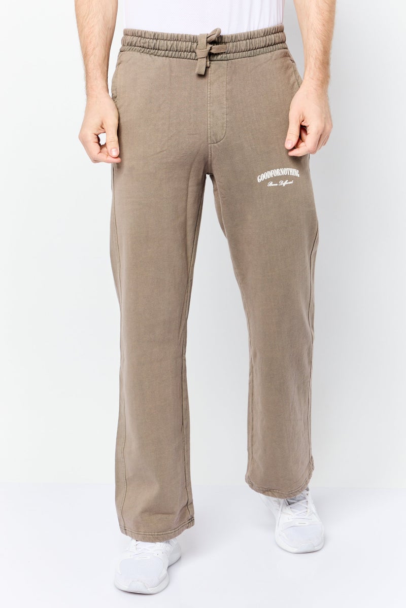 GOOD FOR NOTHING Men Regular Fit Brand Logo Sweatpants, Tan - Image 1
