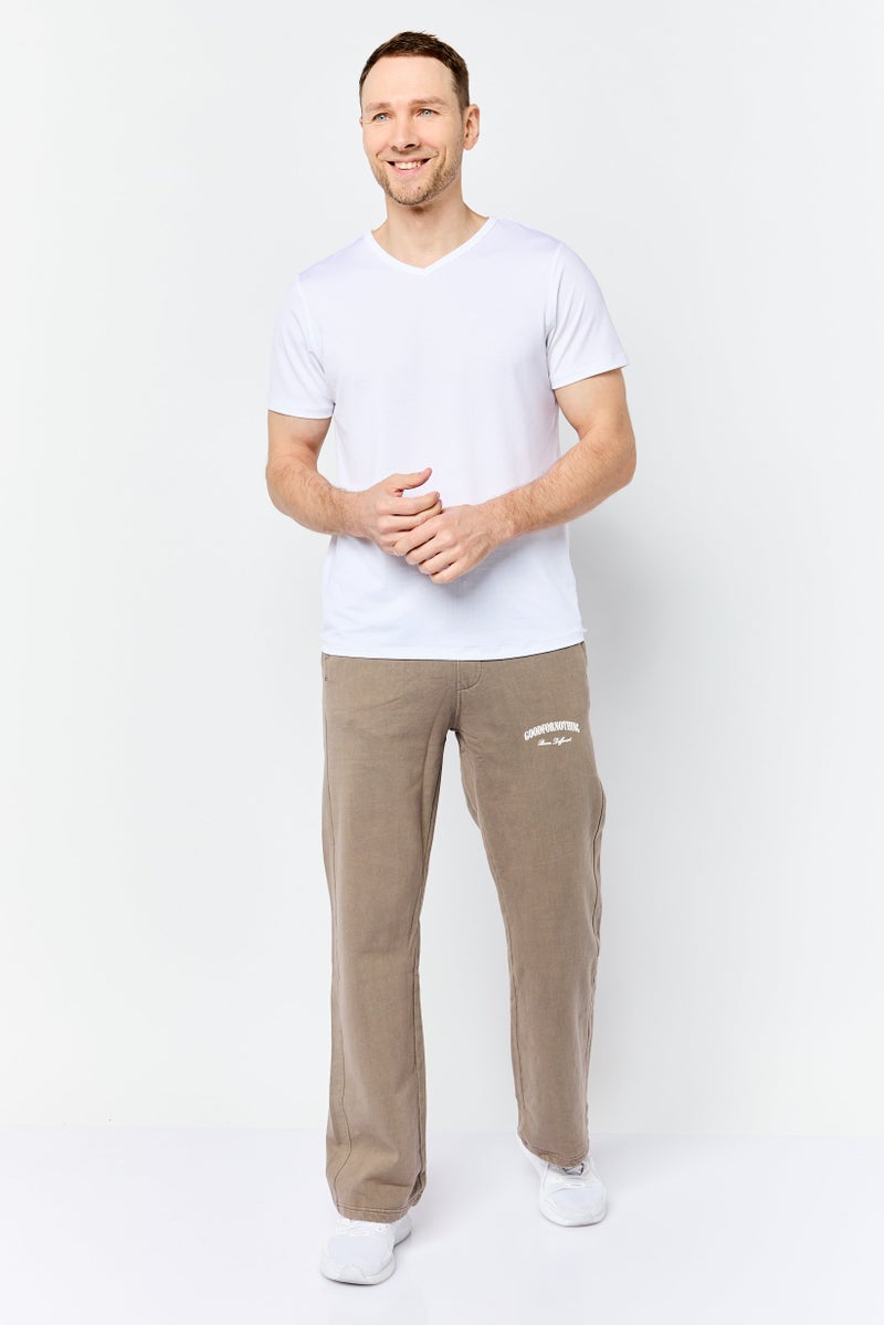 GOOD FOR NOTHING Men Regular Fit Brand Logo Sweatpants, Tan - Image 3