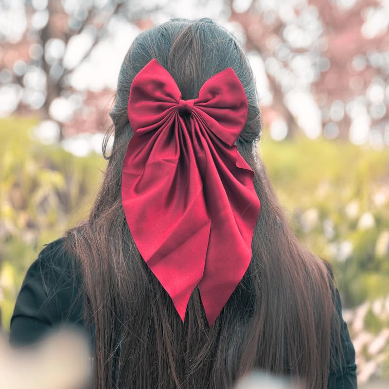 Chictresses® 2 Pack Off White and Red - Hair Bows, Bow Clips for Women - Hair Clips, Luxury Satin Hair Bow Clips for Girls, Hair Clip - Cute Hair Accessories for Girls - Image 3