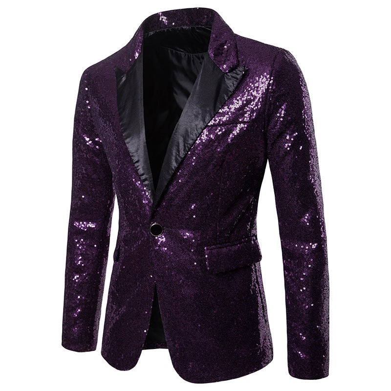 European and American Performance Dress Golden Sequin Suit South Korea Suit Nightclub Mens Host MC Studio Jacket Mens plus size purple - Image 1
