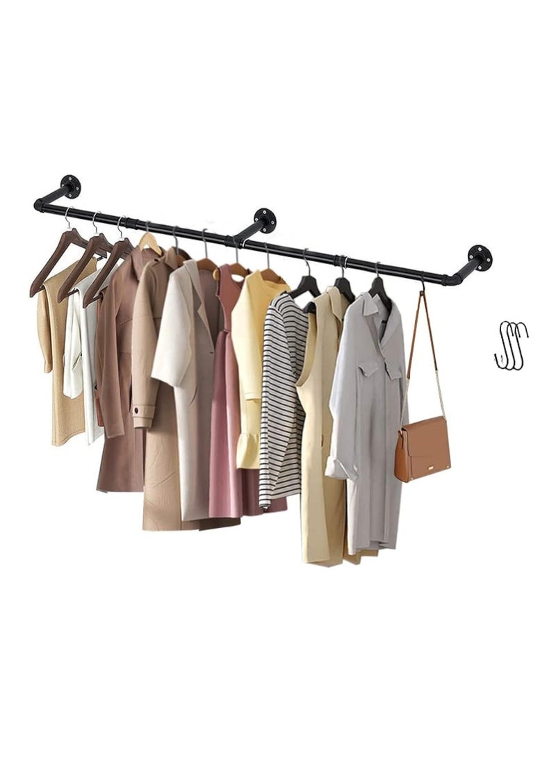 Industrial Pipe Clothes Rack Industrial Garment Rack Wall Mounted Metal Clothing Pipe with 3 Hooks, Heavy Duty Iron Garment Bar, Multi-Purpose Iron Clothes Hanging Rod Bar, Display Clothes Rod