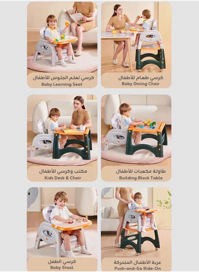 Aurlar - 6-in-1 Multifunctional Baby High Chair – Adjustable Feeding Chair, Study Desk, Building Block Table, Push-and-Go Ride, Portable and Foldable – Suitable for 6 Months to 8 Years - Image 1