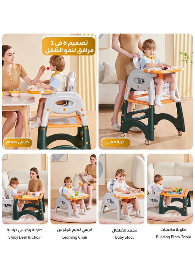 Aurlar - 6-in-1 Multifunctional Baby High Chair – Adjustable Feeding Chair, Study Desk, Building Block Table, Push-and-Go Ride, Portable and Foldable – Suitable for 6 Months to 8 Years - Image 1
