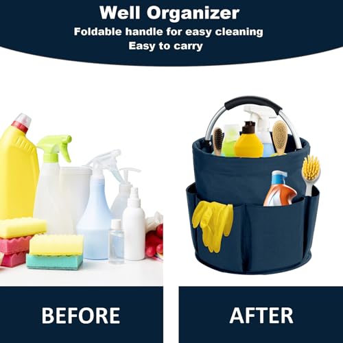 abcmilz 17L Cleaning Caddy with Handle, Cleaning Supplies Organizer, Foldable Storage Basket, Cleaning Supply Caddy, Portable Multi Cleaning Bucket Bag for Home, Garden (Blue) - Image 3