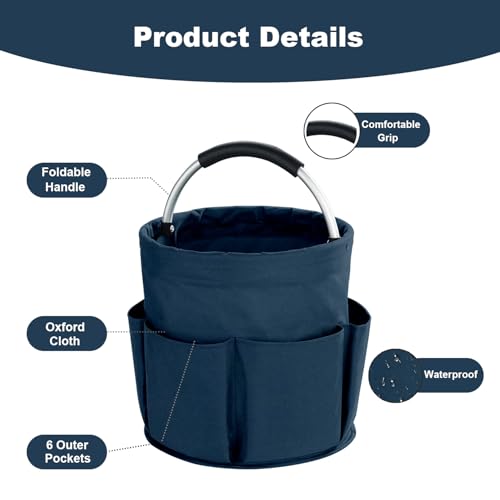 abcmilz 17L Cleaning Caddy with Handle, Cleaning Supplies Organizer, Foldable Storage Basket, Cleaning Supply Caddy, Portable Multi Cleaning Bucket Bag for Home, Garden (Blue) - Image 5