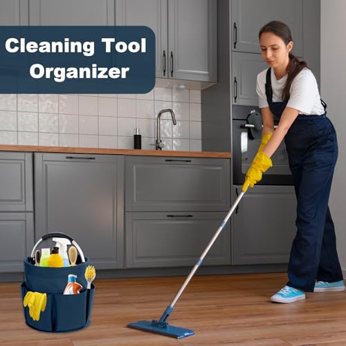 abcmilz 17L Cleaning Caddy with Handle, Cleaning Supplies Organizer, Foldable Storage Basket, Cleaning Supply Caddy, Portable Multi Cleaning Bucket Bag for Home, Garden (Blue) - Image 2