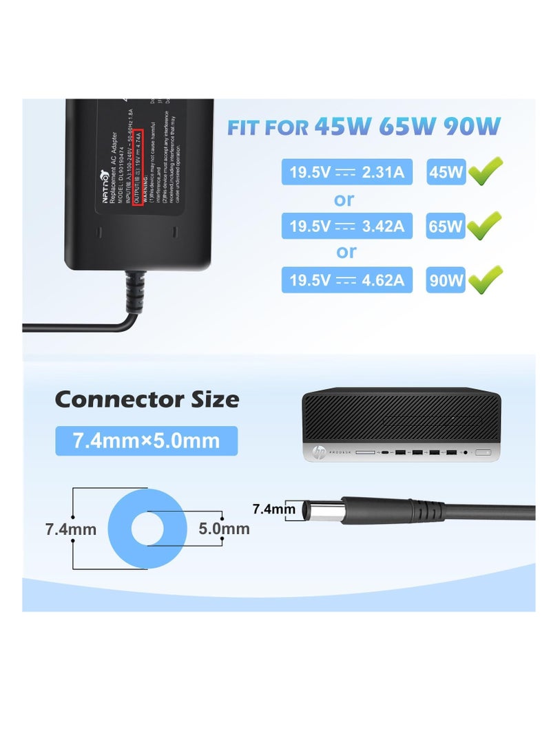 90W 65W Power Supply for HP ProDesk 600 400 G1 G2 G3 G4 G5 G6 Mini Desktop SFF PC,HP EliteDesk 800 Mini,HP Omni 120 100 All in One,HP Slimline 260 400 260-A010 260-A114 Power Cord AC Adapter Charger - Image 4