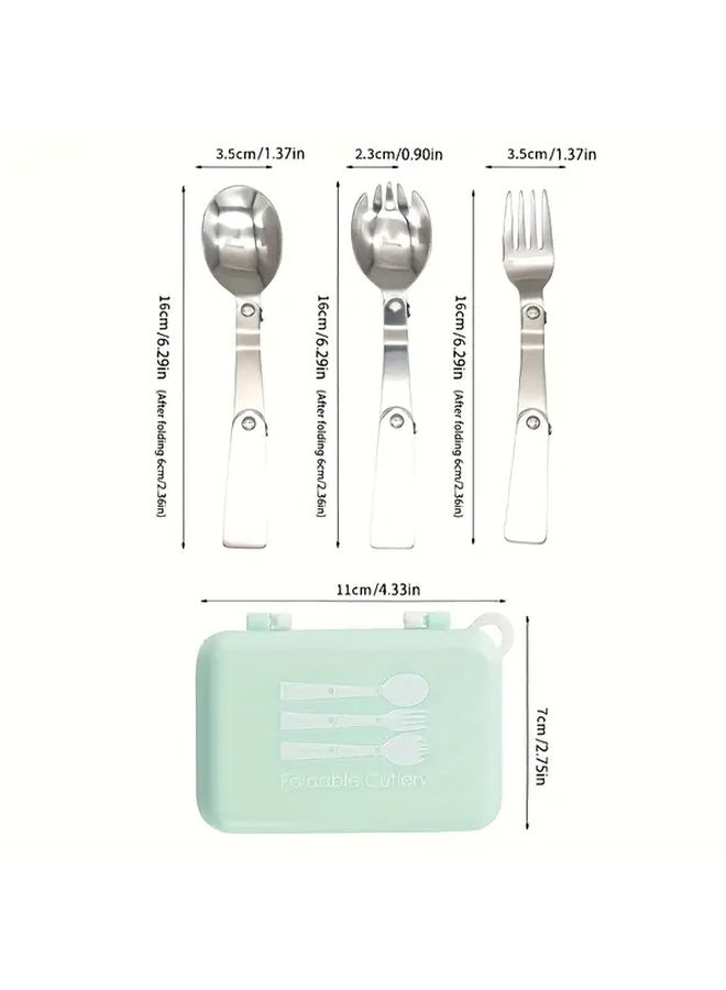 Pink 304 Stainless Steel Portable Folding Spoon And Fork Set Gift Box - Image 3