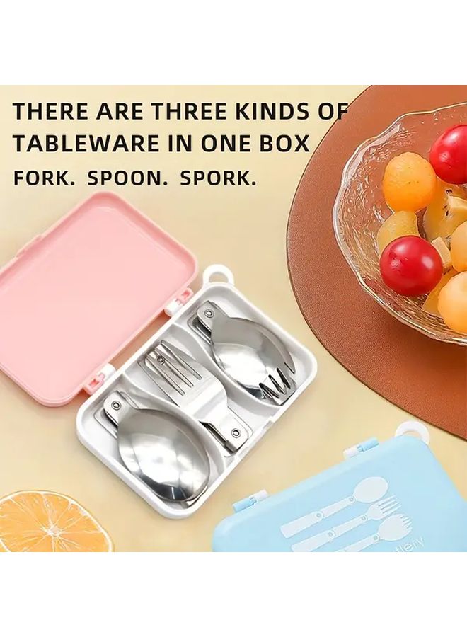 Pink 304 Stainless Steel Portable Folding Spoon And Fork Set Gift Box - Image 5