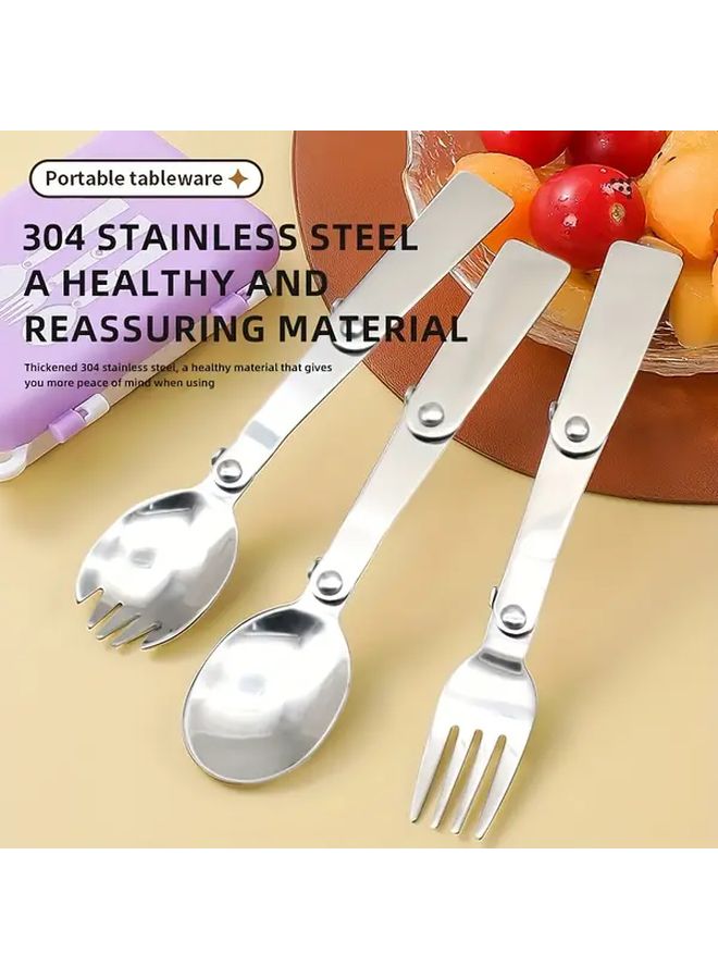 Pink 304 Stainless Steel Portable Folding Spoon And Fork Set Gift Box - Image 4