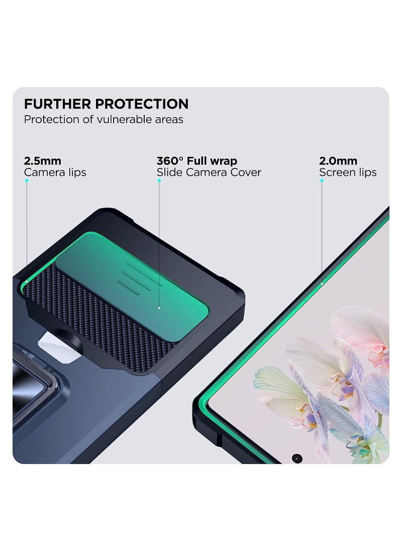 ماركة غير محددة - حافظة Google Pixel 6 Pro مع غطاء كاميرا منزلق وفتحة حامل بطاقة. جراب Google Pixel 6 Pro 5G مع دعم الشحن اللاسلكي وحافظة المحفظة مع مسند حلقة 360 درجة (أزرق) - Image 1