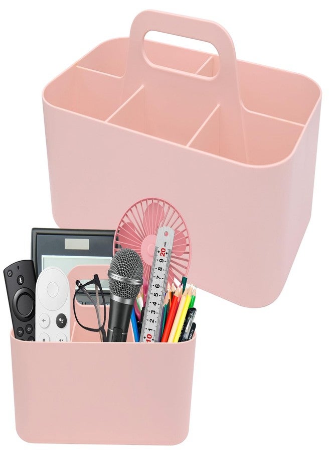 BLLREMIPSUR Plastic Portable Caddy with Handle, Pink Bathroom Shower Caddy Organizer, 5 Grid Small Caddies Storage Basket for Makeup, Cleaning, Art Craft, Stationery - Image 1
