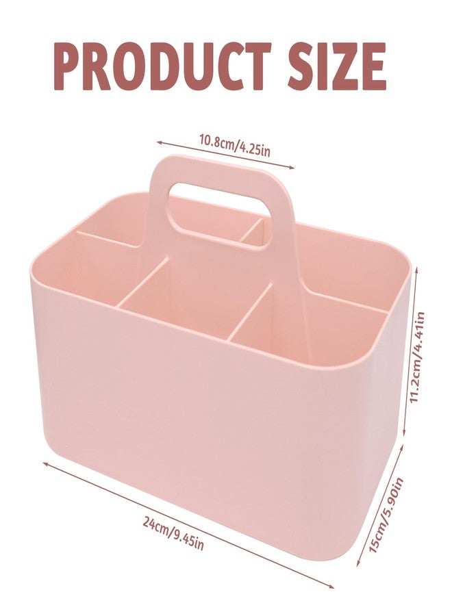 BLLREMIPSUR Plastic Portable Caddy with Handle, Pink Bathroom Shower Caddy Organizer, 5 Grid Small Caddies Storage Basket for Makeup, Cleaning, Art Craft, Stationery - Image 2