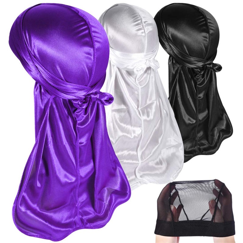 ROYBENS 3PCS Silky Durags Pack for Men Waves Satin Doo Rag Award 1 Wave CapQ