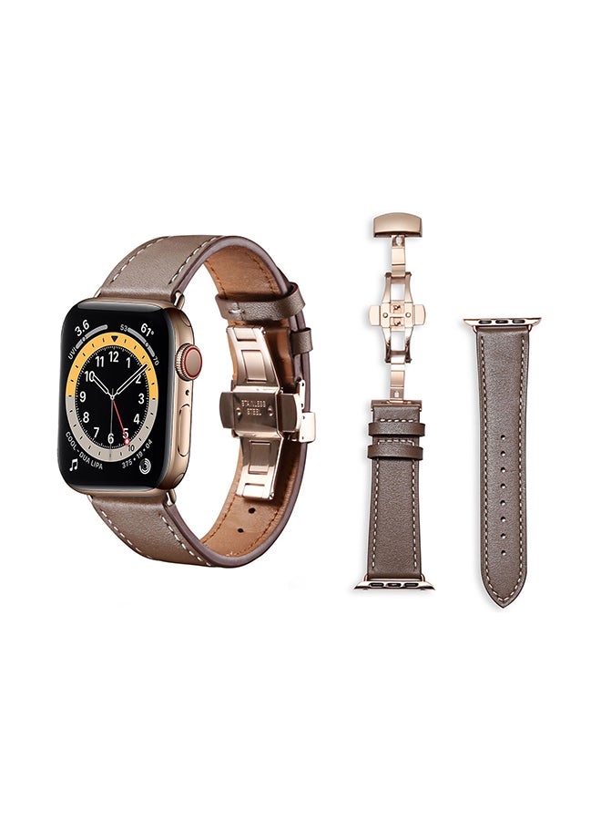 Perfii Genuine Leather Replacement Band For Apple Watch Series 6/SE/5/4/3/2/1 Grey