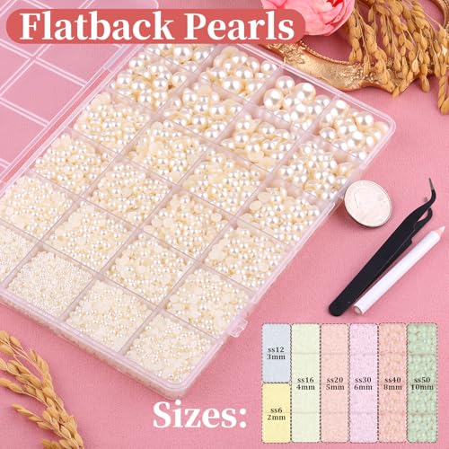 TINKRSTUFF 11000Pcs Flatback Pearls for Crafting (Ivory White/Beige), Assorted Size 2/3/4/5/6/8/10mm Half Pearl with 3Pcs 10ml B7000 Jewelry Glue, Bedazzling Bead for DIY Crafts Clothing Tumblers Shoes Nail Art - Image 2