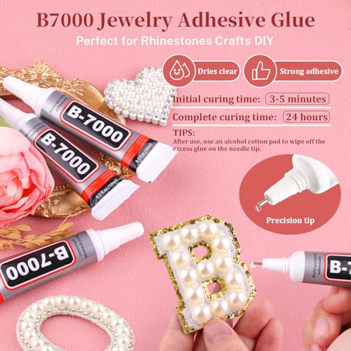 TINKRSTUFF 11000Pcs Flatback Pearls for Crafting (Ivory White/Beige), Assorted Size 2/3/4/5/6/8/10mm Half Pearl with 3Pcs 10ml B7000 Jewelry Glue, Bedazzling Bead for DIY Crafts Clothing Tumblers Shoes Nail Art - Image 4