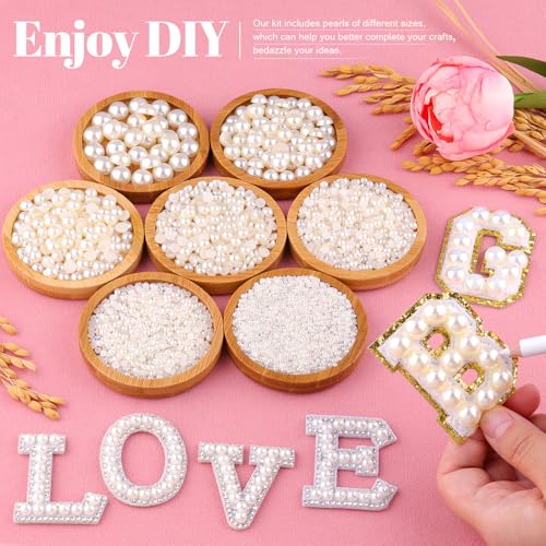 TINKRSTUFF 11000Pcs Flatback Pearls for Crafting (Ivory White/Beige), Assorted Size 2/3/4/5/6/8/10mm Half Pearl with 3Pcs 10ml B7000 Jewelry Glue, Bedazzling Bead for DIY Crafts Clothing Tumblers Shoes Nail Art - Image 3
