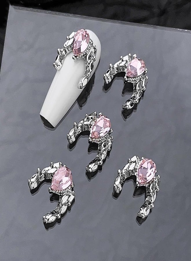 Dornail 20Pcs Luxury Silver Nail Charms Y2K Alloy Metal Pink Rhinestones Nail Art Charms Cute Bow French V-Line Crystal Charm Nails Design Decorations for Women Girl DIY Manicure Nails Supplies Accessories - Image 5