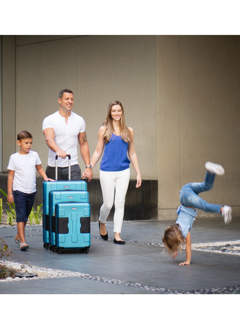 Connectable 3 Pcs Luggage Set | 22, 24 & 28" Spinner Luggage with TSA Locks | Patented Built-In Connecting System Easily Links 6 Bags | Sky Blue