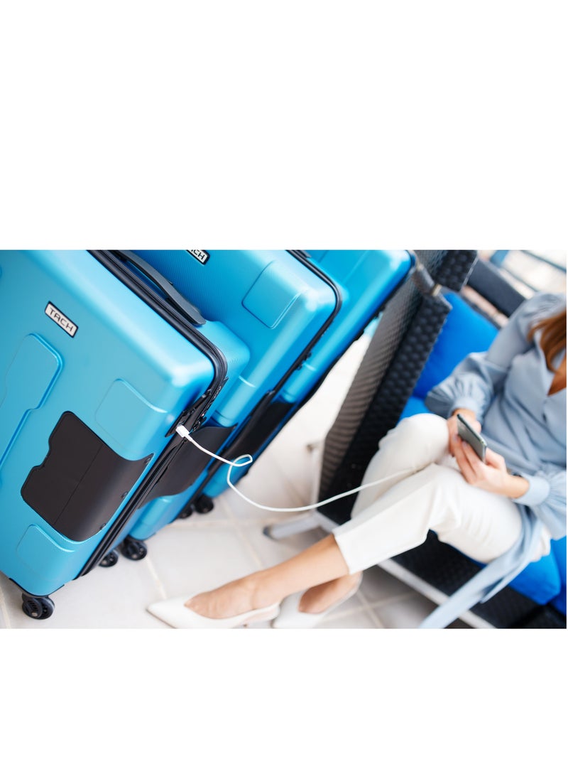 Connectable 3 Pcs Luggage Set | 22, 24 & 28" Spinner Luggage with TSA Locks | Patented Built-In Connecting System Easily Links 6 Bags | Sky Blue