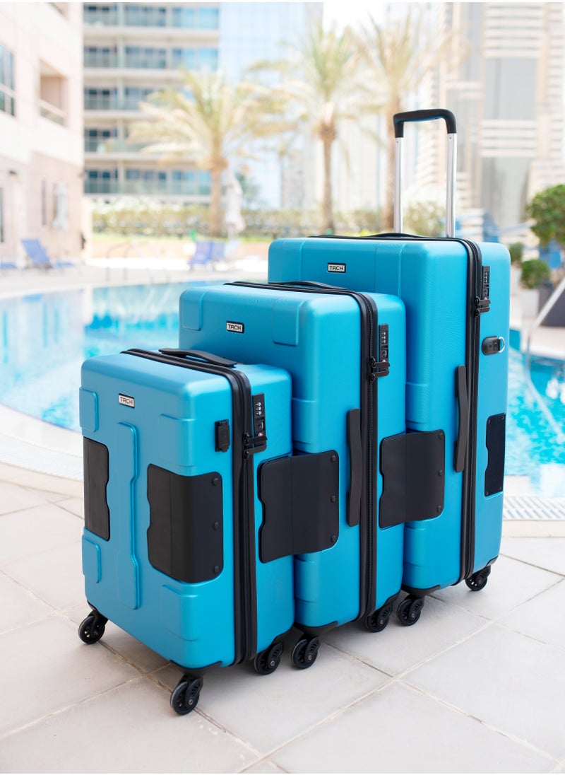 Connectable 3 Pcs Luggage Set | 22, 24 & 28" Spinner Luggage with TSA Locks | Patented Built-In Connecting System Easily Links 6 Bags | Sky Blue