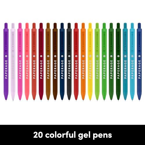 PAPERAGE Gel Pens With Retractable Medium Point (0.7mm), 20 Pack Colored Gel Pens, Assorted Colors, Smooth Writing Pens For Journals, Notebooks, Note Pads, Drawing, Office & School Supplies - Image 2