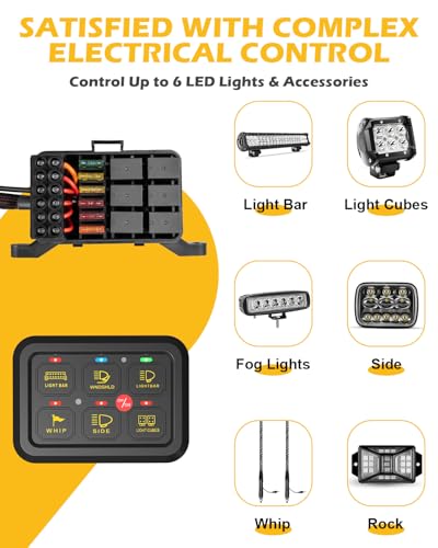 KACOLA 6 Gang Switch Panel with Electronic Relays, Universal Circuit Control Relay System, with Automatic Dimmable On-Off LED Switch - Image 5
