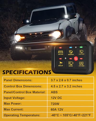 KACOLA 6 Gang Switch Panel with Electronic Relays, Universal Circuit Control Relay System, with Automatic Dimmable On-Off LED Switch - Image 3