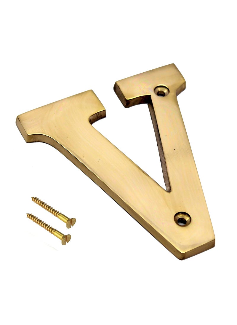 ESPLANADE eSplanade Brass House Hotel Door Name Alphabets Wall Door Plaque Alphabet Letter Golden 4 Inches V Alphabet 4  - Image 2